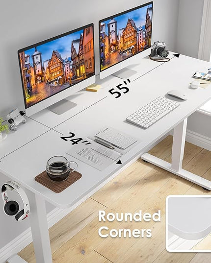 STARY Electric Adjustable Height Sit Stand Home Office Desk with Splice Board, 55x24, White Desktop/White Frame - LeafyLoom