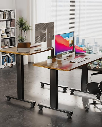 Electric Standing Desk 40 Inch, Ergonomic Height Adjustable Table with T-Shaped Metal Bracket Modern Computer Workstations for Home Office, Rustic Brown - LeafyLoom