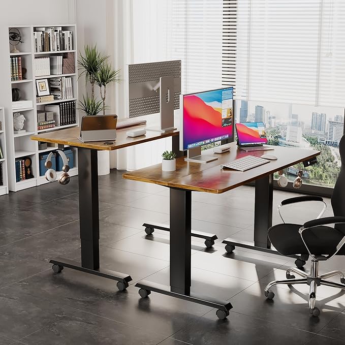 Electric Standing Desk 40 Inch, Ergonomic Height Adjustable Table with T-Shaped Metal Bracket Modern Computer Workstations for Home Office, Rustic Brown - LeafyLoom