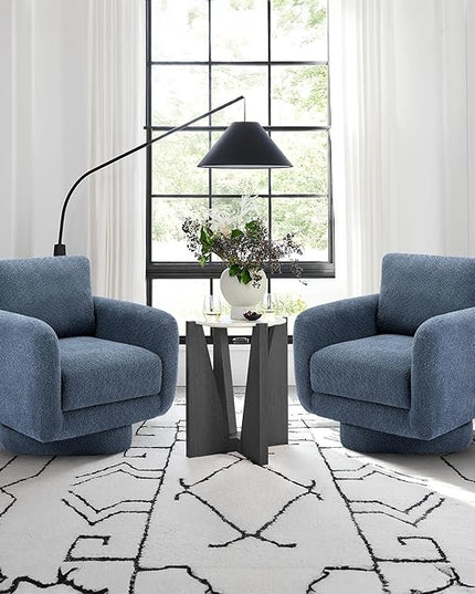 COLAMY Swivel Accent Chairs Set of 2, 32Inches Wide Upholstered Armchair with Plush Back Pillow for Living Room, Modern Sofa Corner Chair for Nursery/Living Room/Bedroom-Blue - LeafyLoom