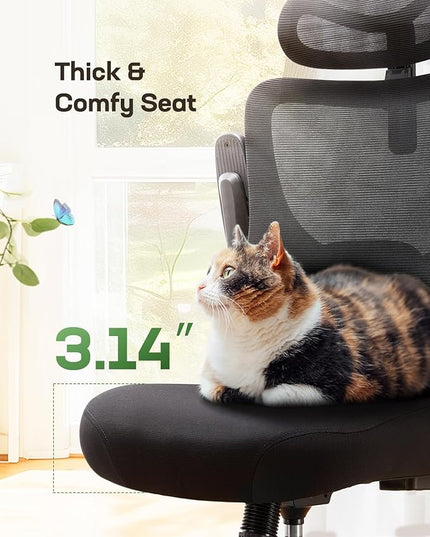 Marsail Ergonomic Office Chair: Office Computer Desk Chair with High Back Mesh and Adjustable Lumbar Support Rolling Work Swivel Task Chairs with Wheel 3D Armrests and Headrest - LeafyLoom
