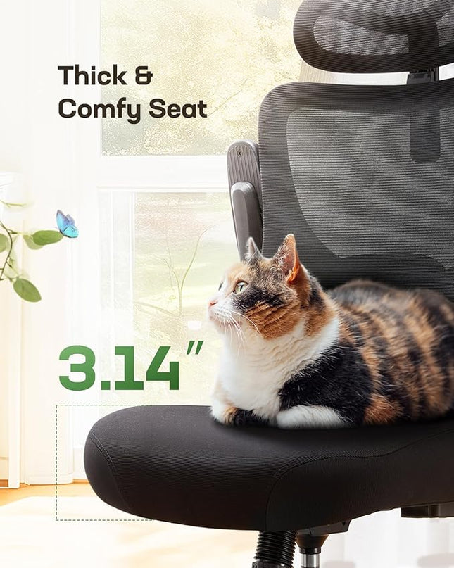 Marsail Ergonomic Office Chair: Office Computer Desk Chair with High Back Mesh and Adjustable Lumbar Support Rolling Work Swivel Task Chairs with Wheel 3D Armrests and Headrest - LeafyLoom