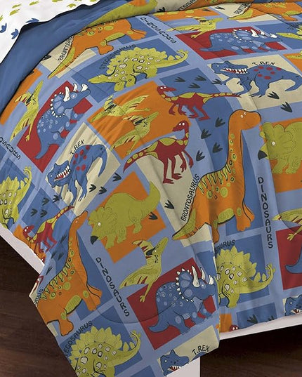 Dream Factory Dinosaur Blocks Ultra Soft Microfiber Boys Comforter Set, Blue, Twin - LeafyLoom