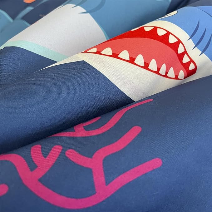 Boys Sharks Comforter Set Full Size 7 Piece Cute Ocean Animal Jellyfish 3D Printed Bedding Set Bed in A Bag for Kids Girls Teens Lightweight Soft Bed Set All Seasons Navy Blue - LeafyLoom