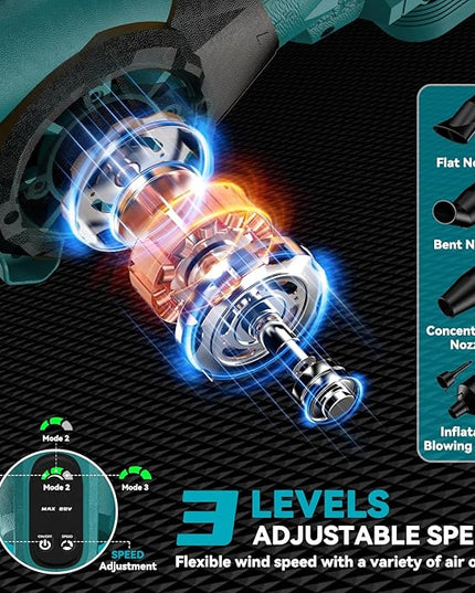 Leaf Blower, Cordless Leaf Blower for Makita 18V Battery, 3 Speed Modes Up to 200MPH, 270° Rotatable Electric Leaf Blower with 4 Blowing Nozzles for Lawn Care and Yard(Battery Not Included) - LeafyLoom