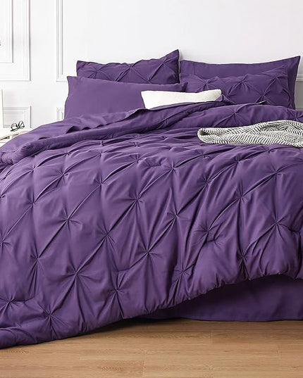 Bedsure Purple Comforter Set Queen - Bed in a Bag Queen 7 Pieces, Pintuck Bedding Sets Purple Bed Set with Comforter, Sheets, Pillowcases & Shams - LeafyLoom