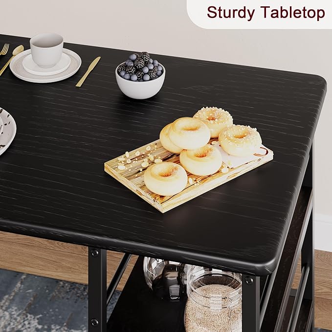 Dining Table Set for 2, Kitchen Table and Upholstered Chairs for 2, 3 Piece Counter Height Bar Table Set with 3 Large Storage Shelves for Small Space, Apartment, Studio, Rustic Black - LeafyLoom