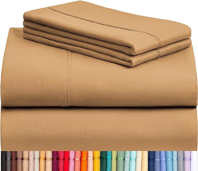 LuxClub Twin XL Sheets - Twin Bed Sheets for-Boys-and-Girls-4 PC Deep Pockets 18" Eco Friendly Wrinkle Free-Kids-Fitted Sheets Machine Washable Hotel Bedding Silky Soft - Medallion Gold Twin XL - LeafyLoom