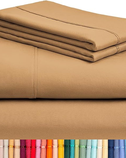 LuxClub Twin Sheets - Soft Twin Bed Sheets for Boys and Girls, 4 PC Deep Pockets 18" Eco Friendly Wrinkle Free Kids Fitted Sheets Machine Washable Hotel Bedding Silky Soft- Medallion Gold Twin - LeafyLoom