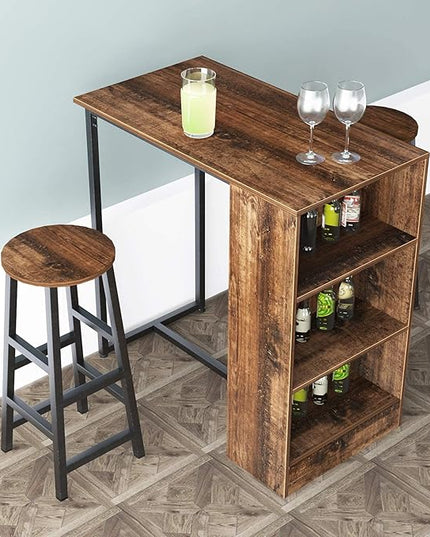 sogesfurniture 3-Piece Bar Table Set, 35.8inches Dining Room Set Dining Table with 2 Stool, Dining Table with 3 Open Storage Shelves, Brown BHUS-DX- Z813FG - LeafyLoom