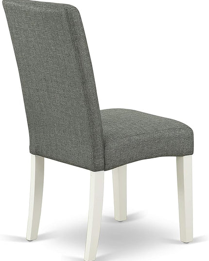 East West Furniture Hartland 5 Piece Room Set includes a Round Kitchen Table with Pedestal and 4 Gray Linen Fabric Parson Dining Chairs, 42x42 Inch, HBDR5-LWH-07 - LeafyLoom