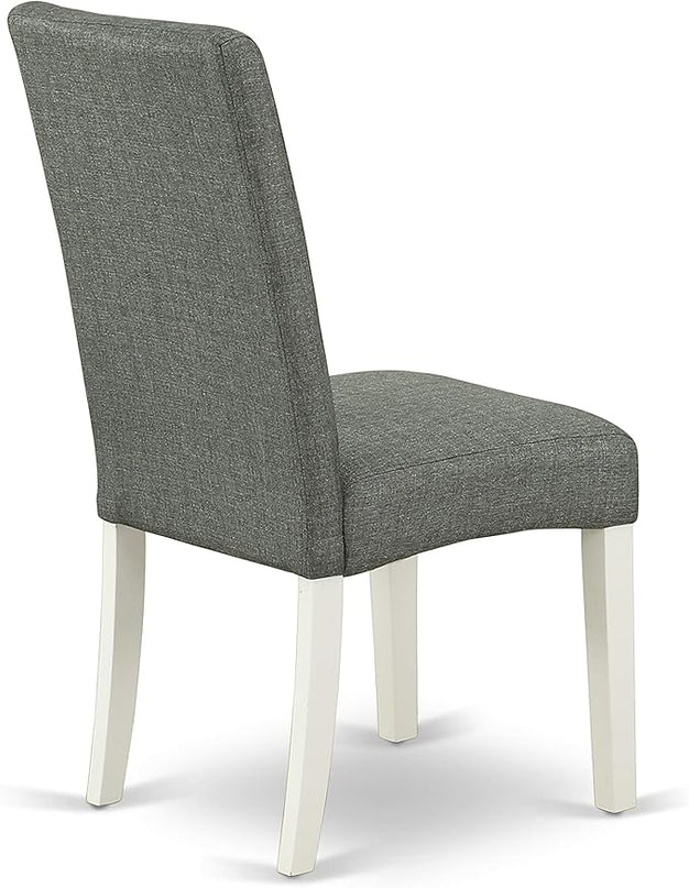 East West Furniture Hartland 5 Piece Room Set includes a Round Kitchen Table with Pedestal and 4 Gray Linen Fabric Parson Dining Chairs, 42x42 Inch, HBDR5-LWH-07 - LeafyLoom