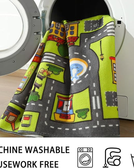 Zareas 3x5 Feet Kids Area Rug Play mat Car Rug for Playroom, Children Educational City Traffic Road Map Fun Car Carpet, Car Rug for Boys Bedroom, Upgrade Anti-Skid Rectangular for Kids Rugs, 60''x36'' - LeafyLoom