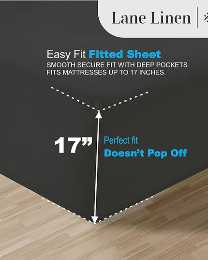 LANE LINEN 100% Egyptian Cotton Bed Sheets - 1000 Thread Count 4-Piece Full Sheets Set, Long Staple Cotton Bedding Sheets, Sateen Weave, Luxury Hotel Sheets, 16" Deep Pocket - Black - LeafyLoom