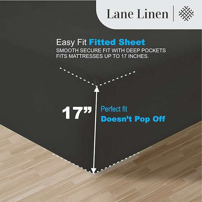 LANE LINEN 100% Egyptian Cotton Bed Sheets - 1000 Thread Count 4-Piece Full Sheets Set, Long Staple Cotton Bedding Sheets, Sateen Weave, Luxury Hotel Sheets, 16" Deep Pocket - Black - LeafyLoom