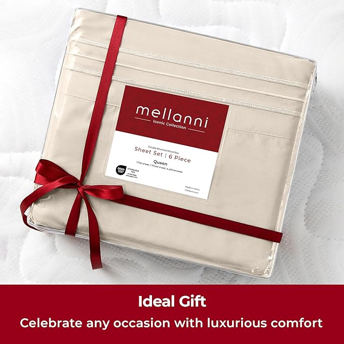 Mellanni Full Sheets Set - 6 PC Iconic Collection Bedding Sheets & Pillowcases - Hotel Luxury, Ultra Soft, Cooling Bed Sheets - Deep Pocket up to 16 inch - 6 PC (Full, Burnt Sand w/Extra Pillow Cases) - LeafyLoom