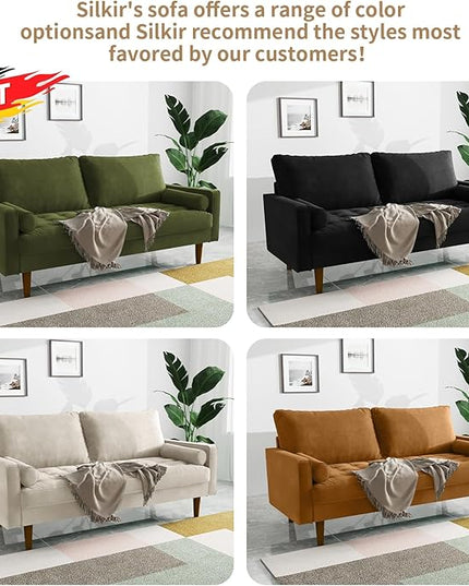 Velvet Furniture for Small, Mid-Century Modern Loveseats for Living Room, Love Seat Couch Sofas, 58 Inches, Space Blue - LeafyLoom