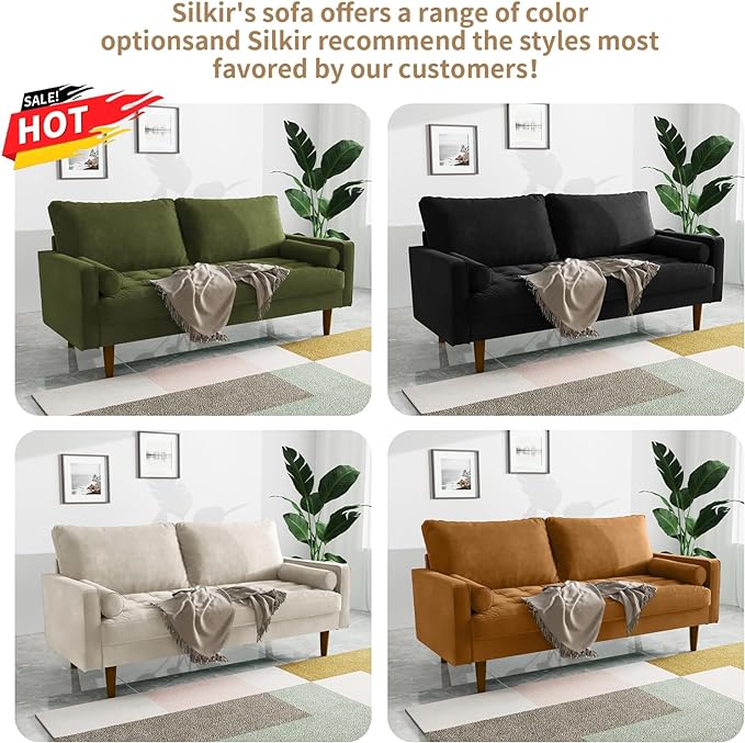 Velvet Furniture for Small Spaces, Mid-Century Modern Loveseats for Living Room, Love Seat Couch Sofas, 70 Inches, Rose - LeafyLoom