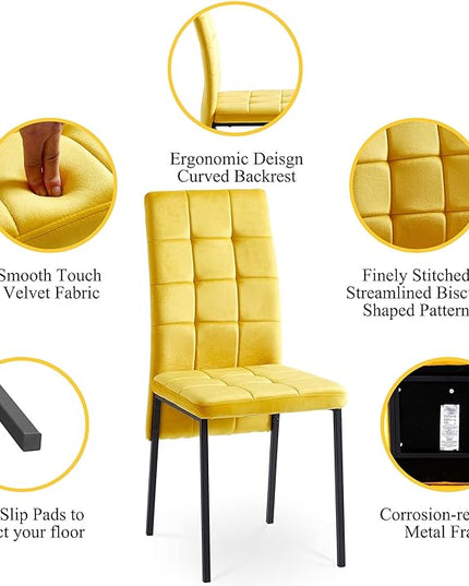 NicBex Dining Table Set for 4 Kitchen Table Set 5-Piece Dining Set Including Velvet High Back Nordic Dining Chair & Creative Design MDF Dining Table for Kitchen, Dining Room, Yellow - LeafyLoom