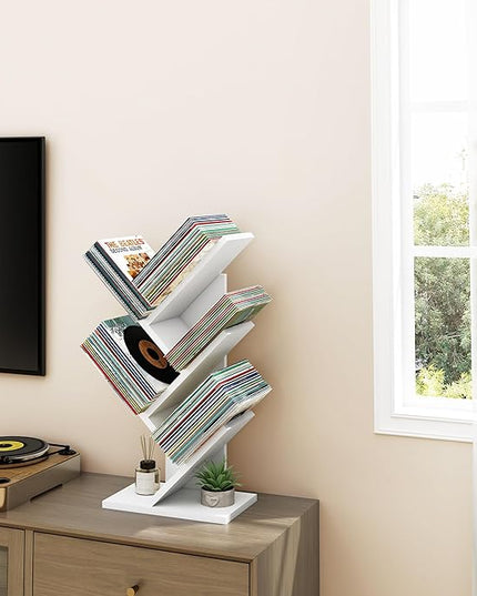 Hoctieon 4 Tier Tree Bookshelf, Small Bookcase, Free Standing Tree Bookcase, Bookshelf for Bedroom, Book Shelf Organizer, Small Bookshelf, White - LeafyLoom