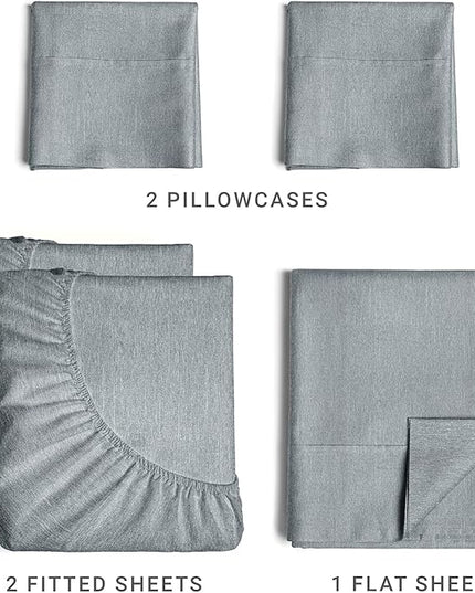 Split King Size 5 Piece Sheet Set - Comfy Breathable & Cooling Sheets - Hotel Luxury Bed Sheets for Women & Men - Deep Pockets, Easy-Fit, Soft & Wrinkle Free Sheets - Heathered Blue Oeko-Tex Sheets - LeafyLoom