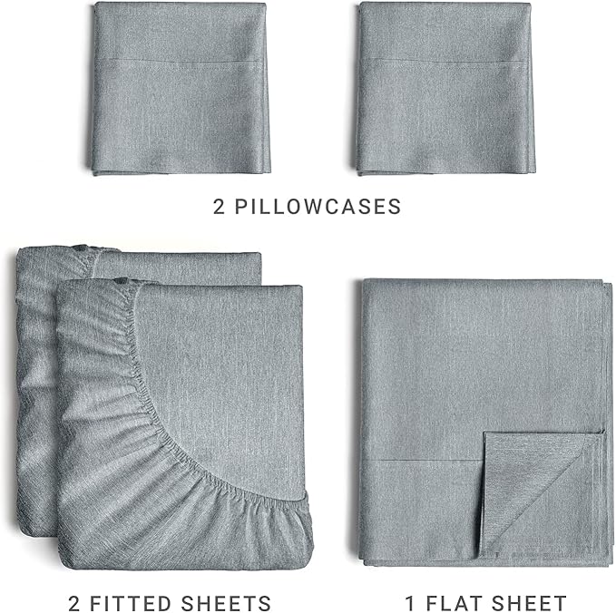 Split King Size 5 Piece Sheet Set - Comfy Breathable & Cooling Sheets - Hotel Luxury Bed Sheets for Women & Men - Deep Pockets, Easy-Fit, Soft & Wrinkle Free Sheets - Heathered Blue Oeko-Tex Sheets - LeafyLoom