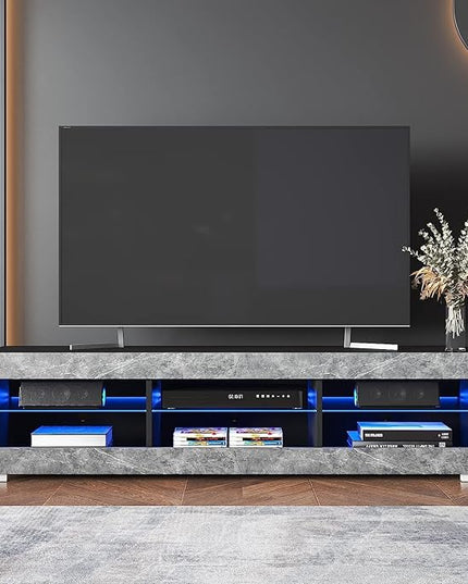 HOMMPA LED TV Stand for 65 inch TV Grey Black TV Stand with Led Lights Modern TV Entertainment Center with Glass Shelves TV Media Console for Living Room - LeafyLoom