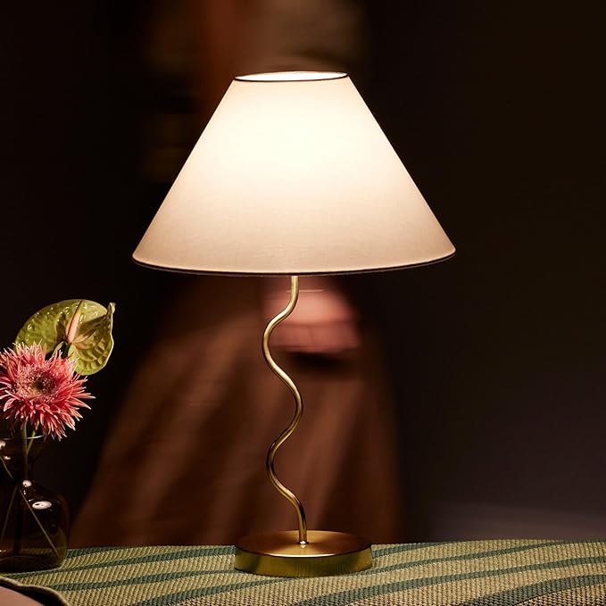 Brightech Squiggle Desk Lamp – Tall LED Table Lamp for Bedroom, Living Room, Office – Boho Mid-Century Modern Bedside Table Lamp with A-Line Open Shade and LED Bulb – Gold/Antique Brass - LeafyLoom