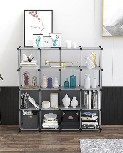HOMIDEC Book Shelf 16 Cubes Bookcase Bookshelf Cube Storage Organizer Portable Display Bookshelf Kids Bookshelf Book Case for Study Room,Bedroom,Office,Living Room,Closet (47.2x11.8x47.2 inch) - LeafyLoom