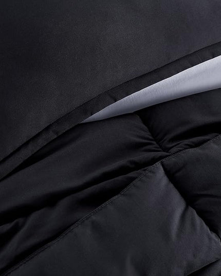 SERTA Simply Clean Ultra Soft Hypoallergenic Solid 3 Piece Comforter Set, Full/Queen, Black - LeafyLoom