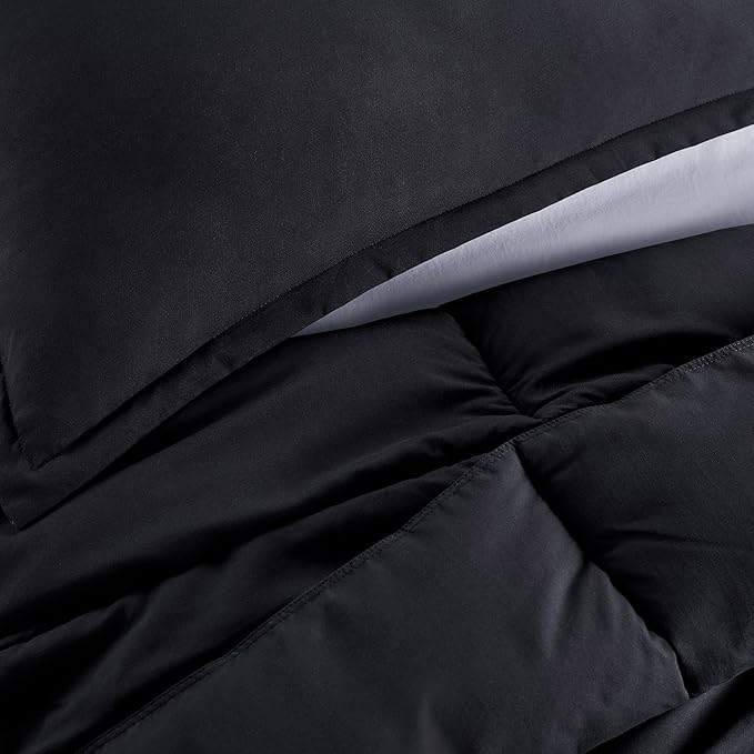 SERTA Simply Clean Ultra Soft Hypoallergenic Solid 3 Piece Comforter Set, Full/Queen, Black - LeafyLoom