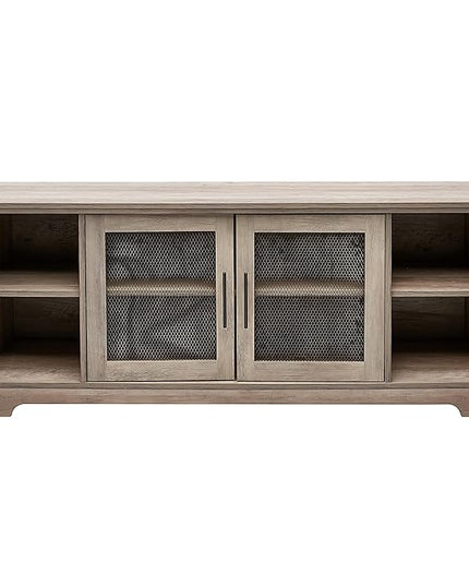 ROCKPOINT Oxford Modern Double Mesh Door Console for TVs up to 65 Inches, 58 Inch, Grey Wash - LeafyLoom