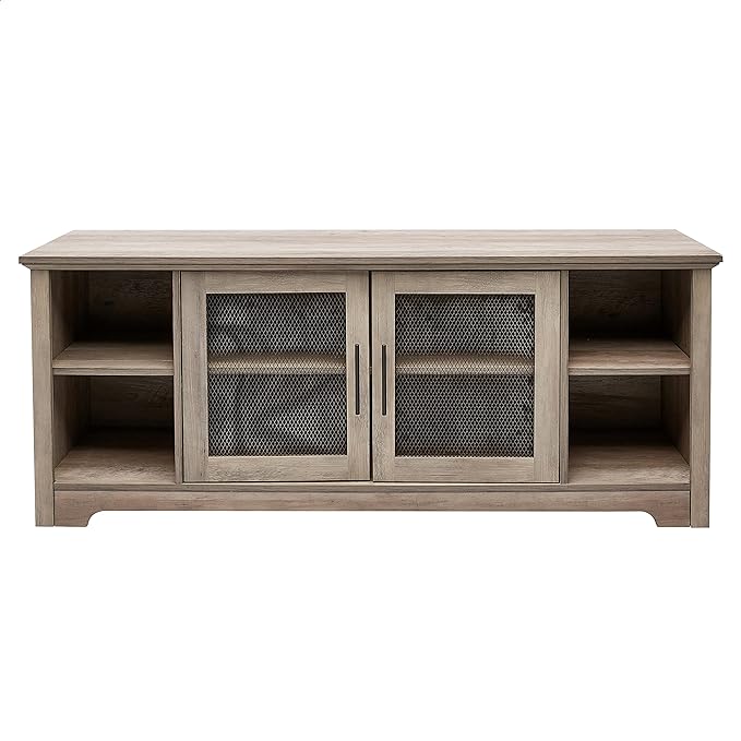 ROCKPOINT Oxford Modern Double Mesh Door Console for TVs up to 65 Inches, 58 Inch, Grey Wash - LeafyLoom
