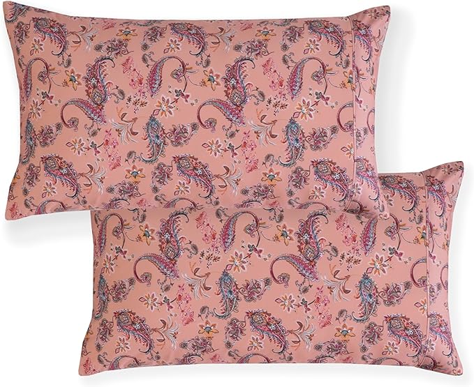 Elegant Comfort Softest and Coziest 6-Piece Sheet Set - 1500 Premium Hotel Quality Microfiber - Deep Pocket, Wrinkle Resistant 6-Piece Paisley Pattern Bed Sheet Set, Full, Paisley Coral - LeafyLoom