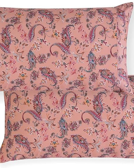 Elegant Comfort Softest and Coziest 6-Piece Sheet Set - 1500 Premium Hotel Quality Microfiber - Deep Pocket, Wrinkle Resistant 6-Piece Paisley Pattern Bed Sheet Set, King, Paisley Coral - LeafyLoom