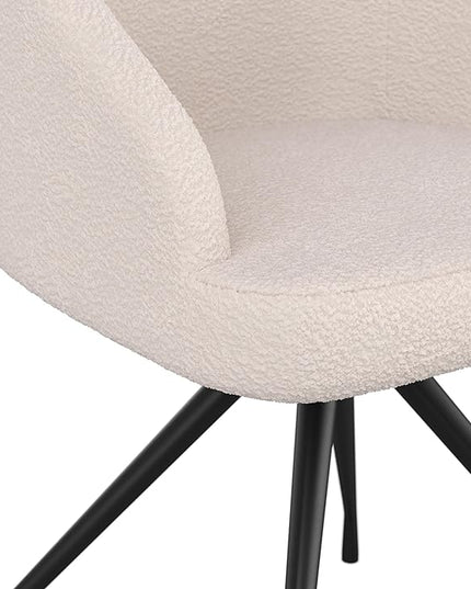 Martha Stewart Sora Stationary Swivel Task Chair with Sloped Arms for Home Office in White Boucle with Oil Rubbed Bronze Frame - LeafyLoom