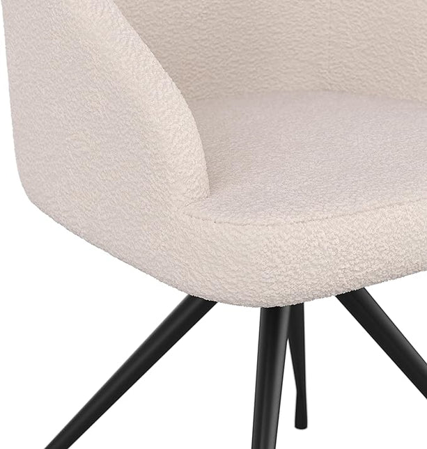Martha Stewart Sora Stationary Swivel Task Chair with Sloped Arms for Home Office in White Boucle with Oil Rubbed Bronze Frame - LeafyLoom