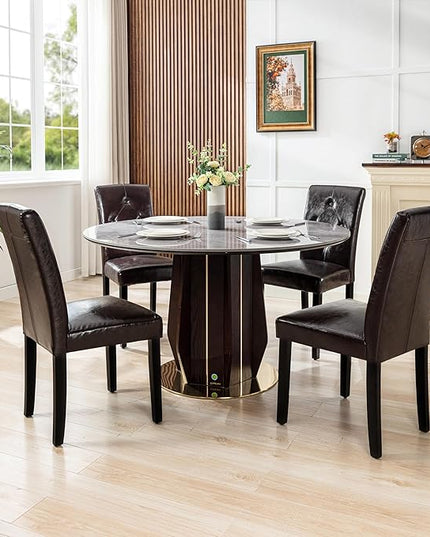 VECELO Upholstered Dining Chairs Set of 6 Modern PU Leather and Solid Wood Legs & High Back, Parsons for Kitchen/Living Room-Coffee - LeafyLoom
