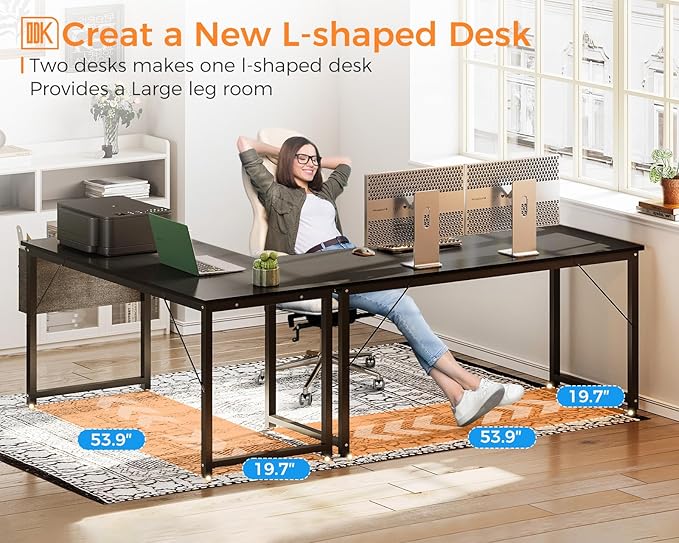 ODK Computer Desk Large Office Desk, 55 Inch Gaming Desk with Storage, Modern PC Desk Work Table with Headphone Hook for Home Office, Black - LeafyLoom