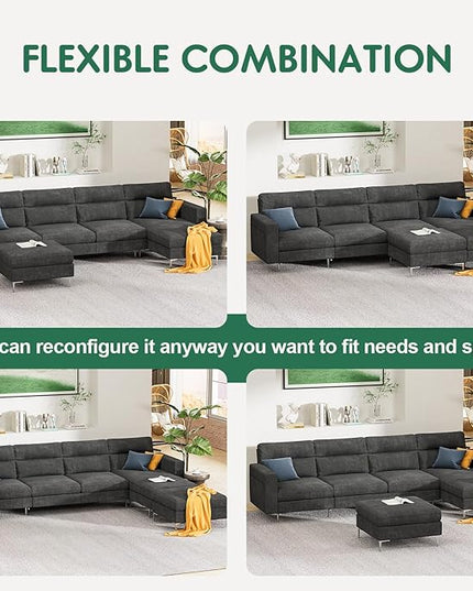 YESHOMY Convertible Sectional Sofa Modular Couch with Chaises and Removable Ottoman for Living Room, Dark Gray - LeafyLoom