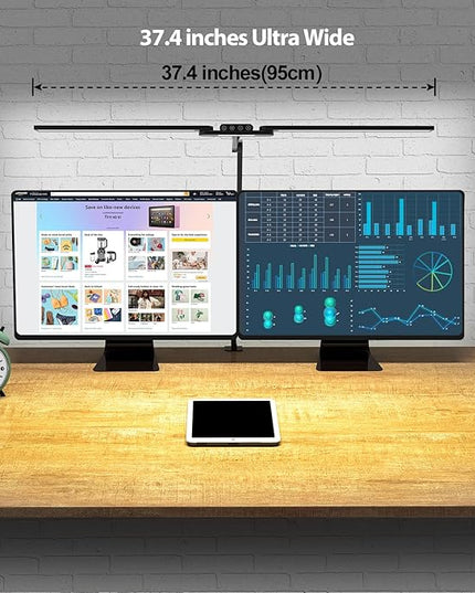 Transformable LED Desk Lamp, 37.4" Architect Desk Light with Clamp, 3 Light Bars for Home Office, 24W Ultra Bright Auto Dimming 5 CCT Modes & 5 Brightness Levels Table Light for L Shaped Desk - LeafyLoom