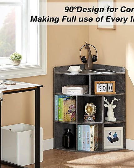 VECELO 3-Tier Corner Cabinet,Wooden Cube Storage Organizer with 8 Cubbies, Modern Bookshelf Units for Playroom, Bedroom, Living Room, Grey - LeafyLoom