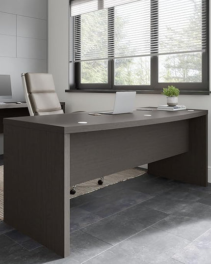 Bush Business Furniture Echo Bow Front Desk, 72W, Charcoal Maple - LeafyLoom