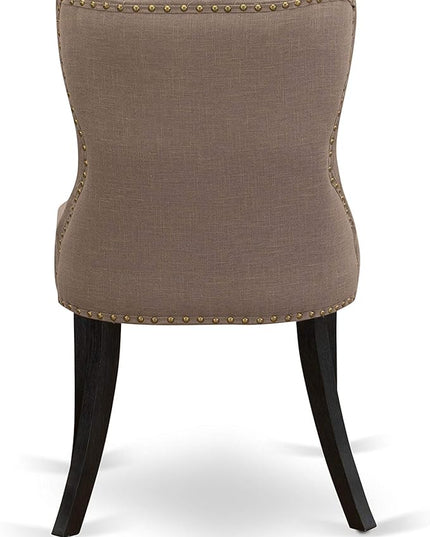 East West Furniture AMSI3-ABK-48 Antique 3 Piece Modern Set Contains a Round Kitchen Table with Pedestal and 2 Coffee Linen Fabric Parsons Dining Chairs, 36x36 Inch - LeafyLoom