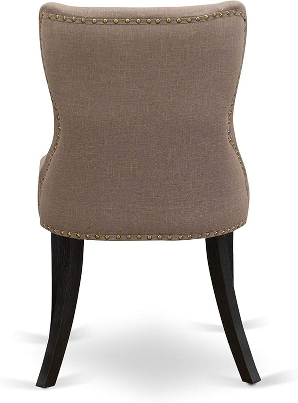 East West Furniture AMSI3-ABK-48 Antique 3 Piece Modern Set Contains a Round Kitchen Table with Pedestal and 2 Coffee Linen Fabric Parsons Dining Chairs, 36x36 Inch - LeafyLoom