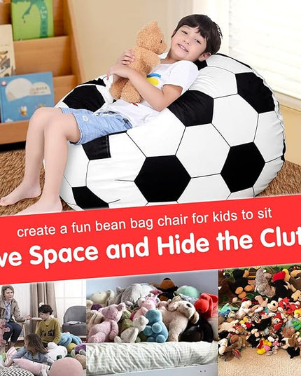 Lukeight Stuffed Animal Storage Bean Bag Chair Cover for Kids, Soccer Zipper Beanbag Chair Cover for Organizing Toddler & Kids' Rooms Plush Toys (Soccer Velvet, XX-Large) - LeafyLoom