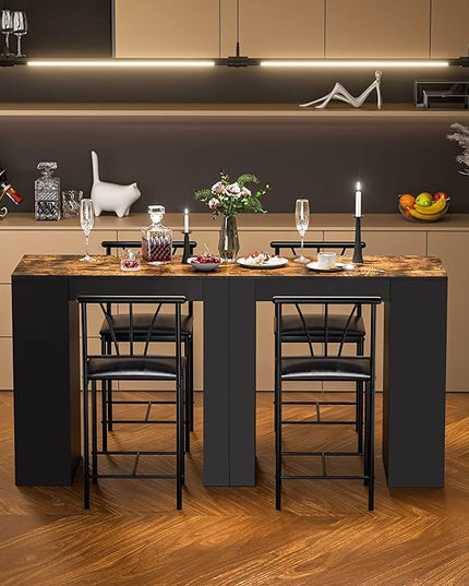 VECELO Small Bar Table and Chairs Tall Kitchen Breakfast Nook with Stools/Dining Set for 2, Storage Shelves, Space-Saving, Black - LeafyLoom