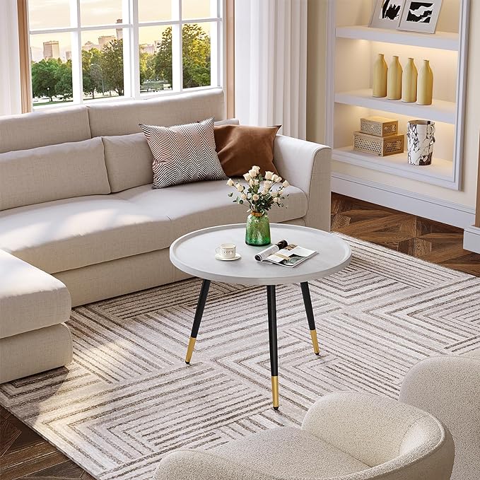 SAYGOER White Coffee Table Small Round Coffee Tables Modern Tray Center Table for Living Room Home Office Balcony Unique Circle Accent Sofa Table Easy Assembly, Star White - LeafyLoom