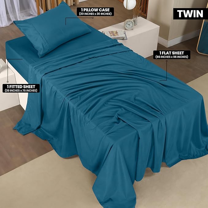 Utopia Bedding Twin Bed Sheets Set - 3 Piece Bedding - Brushed Microfiber - Shrinkage and Fade Resistant - Easy Care (Twin, Denim Blue) - LeafyLoom