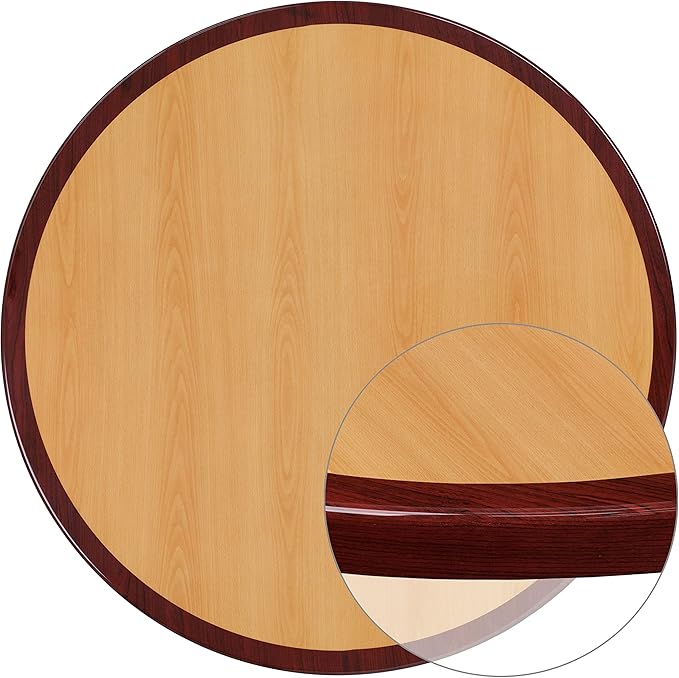 Flash Furniture Glenbrook 24'' Round 2-Tone High-Gloss Cherry / Mahogany Resin Table Top with 2'' Thick Drop-Lip - LeafyLoom